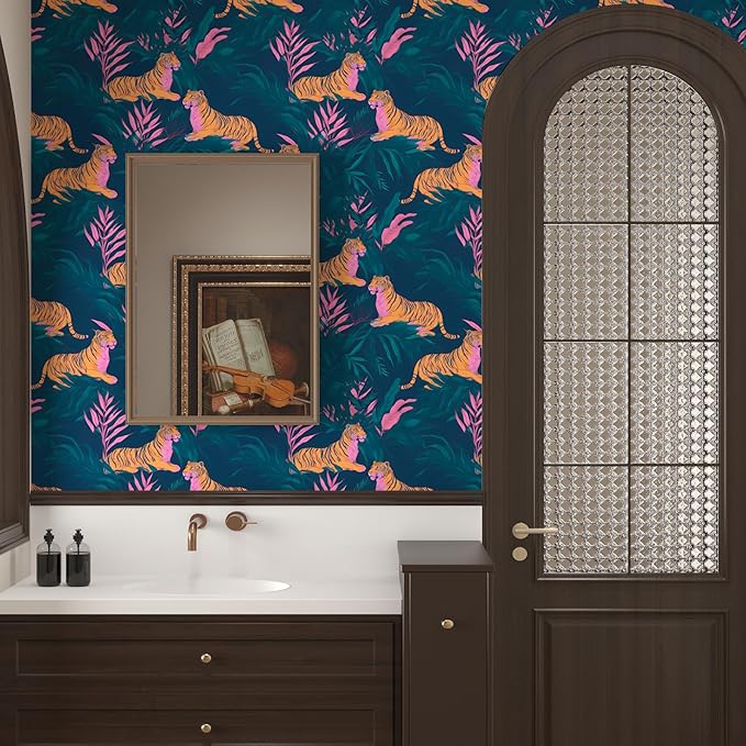 BOKEBEVE Tropical Contact Paper Tiger Wallpaper Peel and Stick Vintage Animal