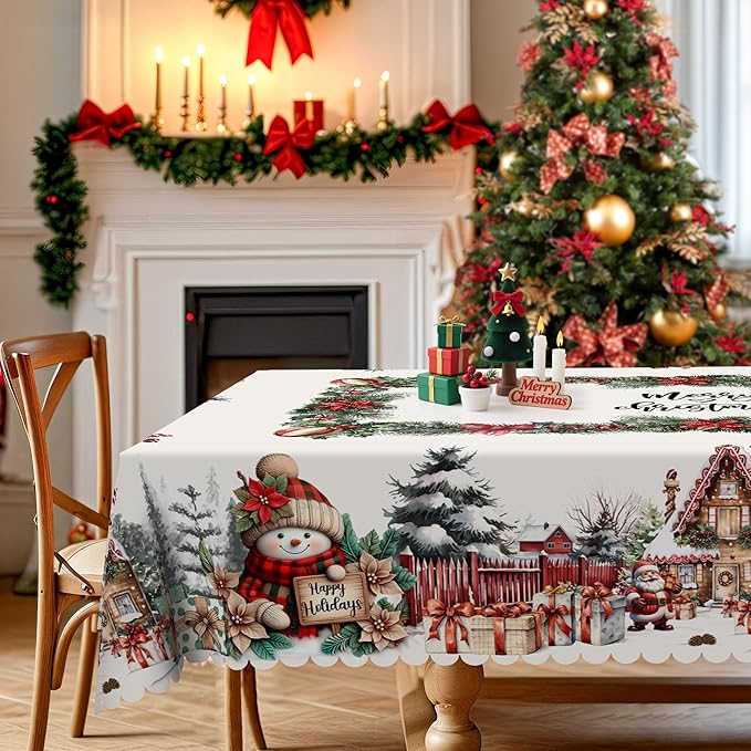 Eikione Retangular Tablecloth 152x220inch, Christmas Tablecloth Waterproof and Wrinkle-Free, Table Covers, Winter Decorations for Home Dining Floral