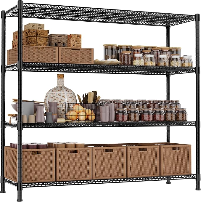 REGILLER 4-Wire Shelf Adjustable Heavy Duty Storage Shelves,Metal Organizer Wire Rack for Laundry Bathroom Kitchen Pantry Closet Garage Shelving(Black,24" Dx59.6 Wx72.2 H)