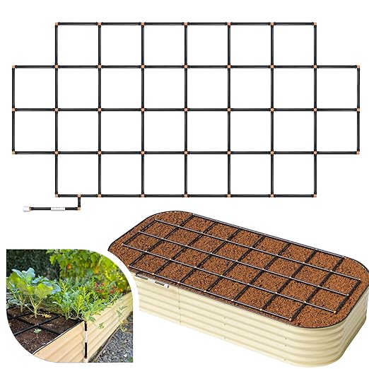 Garden Grid Watering System, 4x8 Cornerless | Garden Irrigation System for Garden Beds | Pre-Assembled, Waters Every Plant, USA-Made | Ideal for Beds w/Corner Posts or Curved Ends | 44"x88"