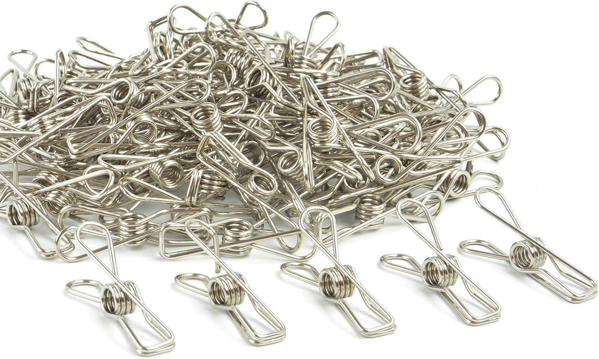 Wire Clothespins Laundry Chip Clips - 100 Pack Bulk Clothes Pins Heave Duty,Durable Metal Clothes Pegs Long-Lasting Strong-Grip Multi-Purpose for Clothesline,Snack Bags,Pictures,Paper at Home,Office