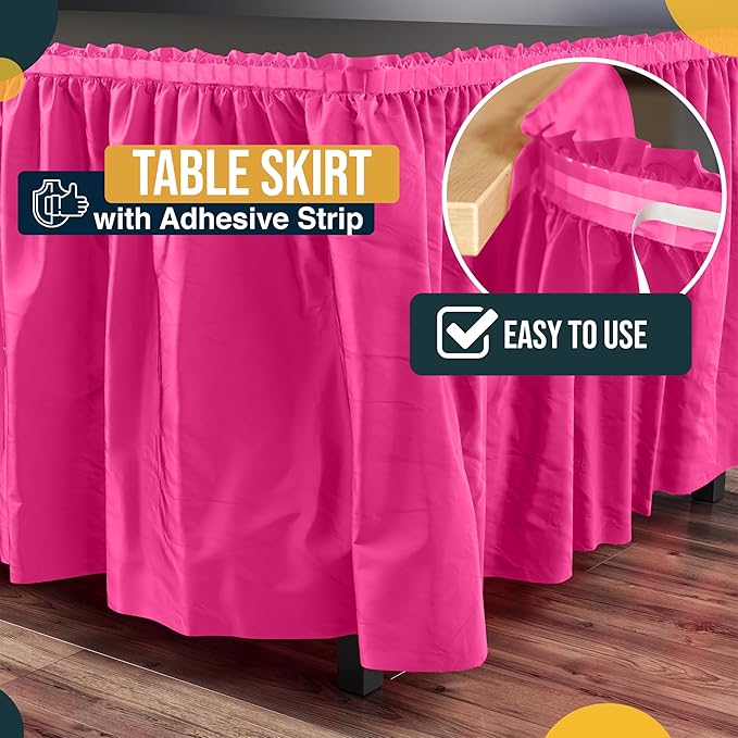 Exquisite Ruffle Table Skirt Cerise 12 Pack 14 Ft Long Table Skirts for Rectangle Tables 6ft Plus or Round Tables Skirts with Adhesive Strip for Gender Reveal Decor & Happy Birthday Parties
