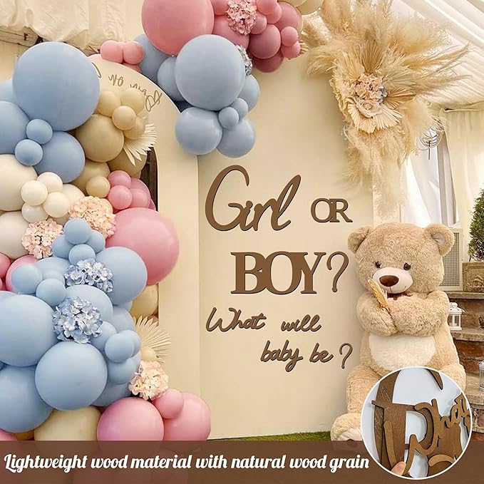 Large Wooden Gender Reveal Party Decorations Decals for Backdrop Boy or Girl What Will Baby Be Signs Oh Baby Shower Balloon Arch Stickers He or She Letters Sign Pregnancy Party Banner Photo Props