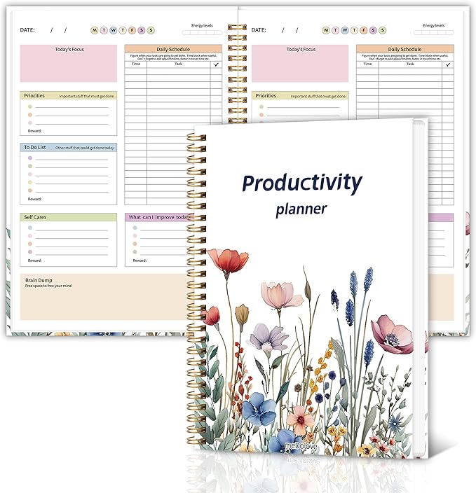 ADHD Daily Planner - Productivity Planner & Undated Task Management Organizer for Neurodivergent Adults, Focused Planners for Men & Women - B5 Blue Flowers