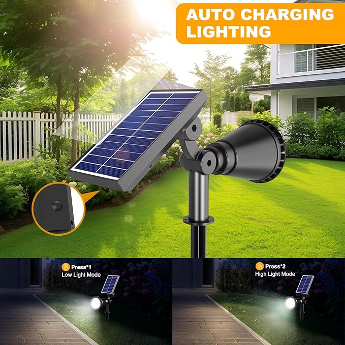 Solar Lights Outdoor Waterproof, 36 LEDs 1000LM Adjustable Solar Spot Lights Outdoor, 2-in-1 Solar Powered Spotlight Landscape Lighting for Garden, Yard, Pathway- 2 Pack (Cool White)