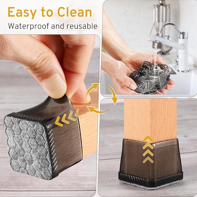 24PCS Square Chair Leg Floor Protectors, Furniture Sliders, Chair Leg Protectors for Hardwood Floors, Non-Slip Felt Furniture Pads, Silicone Cap Covers to Protect Floors, (Fit 1.1" - 1.5")