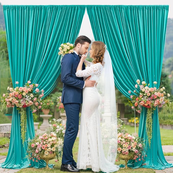 Turquoise Backdrop Curtain for Parties Wrinkle Free Photo Curtains Backdrop Drapes Fabric Decoration for Baby Shower Wedding Birthday Party 5ft x 7ft,2 Panels