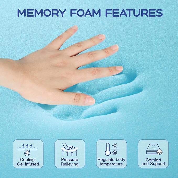 VALUXE California King Mattress Topper 4 Inch Cooling Gel Memory Foam, CertiPUR-US Certified Topper & Pad for Back Pain Relief, Soft Breathable Bedding with Pressure Relief (Blue)