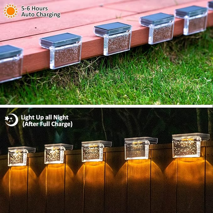 Qualdout Solar Deck Lights 8 Pack, Solar Step Lights IP65 Waterproof Solar Powered Outdoor Led Lights for Fence Railing Wall Pool Stair Yard Garden Patio Pool Decorations (Warm White)