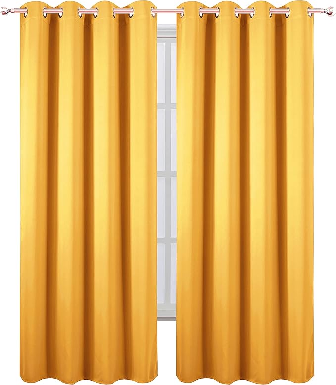 LEMOMO Yellow Thermal Blackout Curtains/52 x 84 Inch/Set of 2 Panels Room