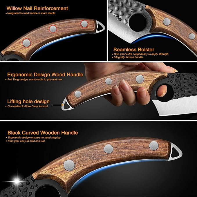 ZENG Butcher Knife Hand Forged Boning Knife with Sheath Viking Style, High Carbon Steel Japanese Chef Knife Meat Cleaver Knife for Kitchen, Camping, Outdoor, BBQ