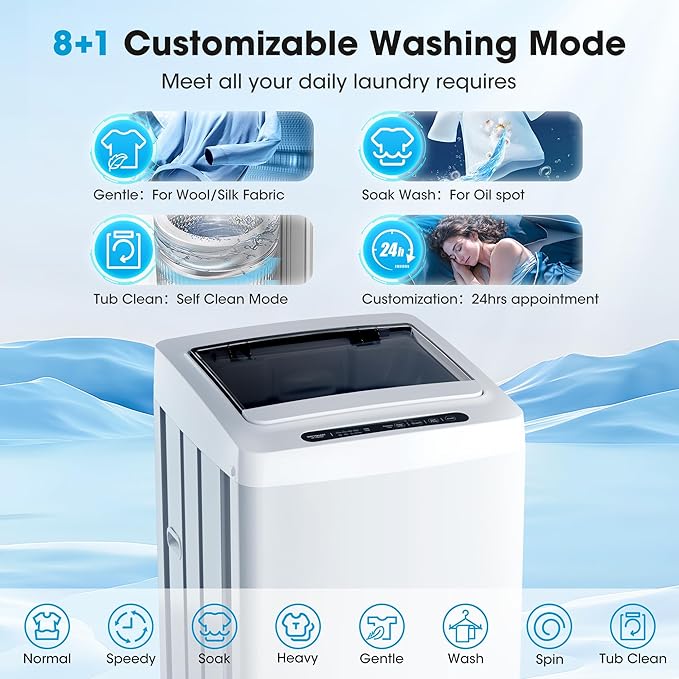 Portable Washing Machine - Compact Home Laundry Washer for Apartment,1.5 Cu.ft, Small Clothes Washer with Drain Pump for Bathroom, Dorms,RVs,White