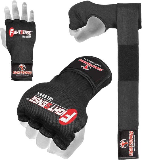 FIGHTSENSE Padded Gel Boxing Gloves - Long Elasticated Hand Wraps for MMA, Kickboxing & Training (Pair)