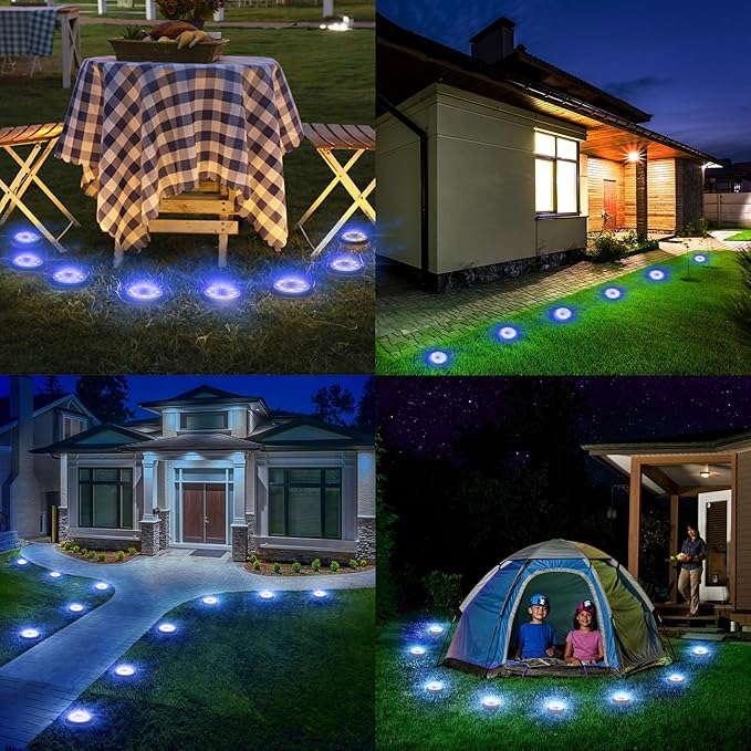 Flacchi Solar Ground Lights - Solar Powered Lights Outdoor Solar Disk Light Waterproof Landscape Light for Patio Yard Pathway Walkway Driveway (Blue, 2 Pack)