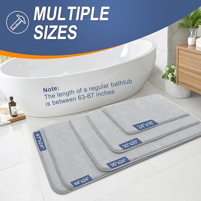 OLANLY Thick Memory Foam Bath Mat Rug 45x27, Extra Soft Absorbent Bathroom Rug, Quick Dry Bath Mats, Non-Slip, Machine Washable Carpet for Bathroom, Tub and Shower, Home Decor Accessories, Light Grey