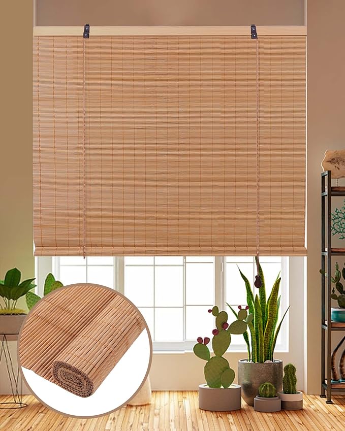 FoundGo Retro Bamboo Blinds 30" W x 64" H Bamboo Roman Shades Light Filtering