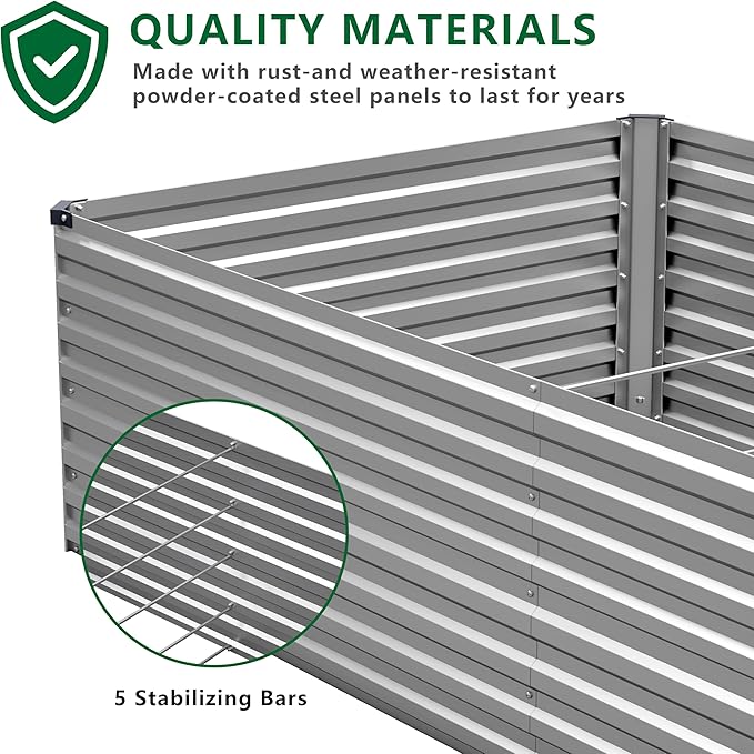 DIIYIV Galvanized Raised Garden Bed Kit Outdoor Patio,8x4x2ft Large Rectangular Metal Planter Boxes,Deep Root Box Planter for Gardening,Vegetables,Flowers,Herbs-Silver