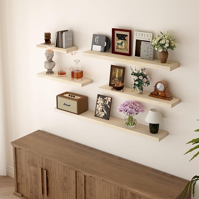 BGMG Wood Floating Shelves for wall 18 inch, Rustic Wooden Wall Mount Shelves