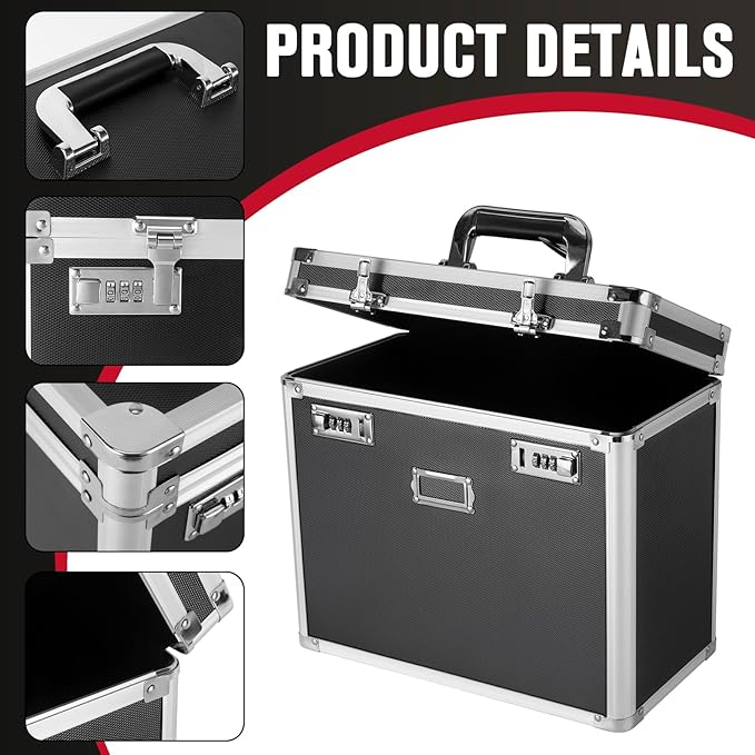 File Organizer Storage Box, Portable Locking Storage Totes - Storage Box with Dual Combination Locks for Filing Office Documents (Black)