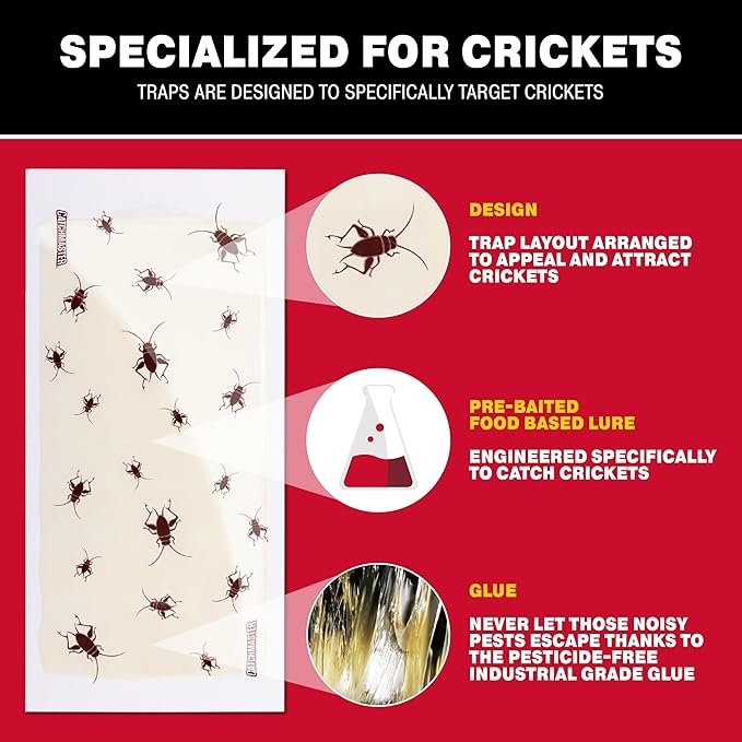 Catchmaster Cricket XL Giant Glue Boards 48Pk, Cricket Traps Indoor with Adhesive Attractant Design, Bug Catcher Traps for Inside Your Home, Insect Killer for House & Garage, Pest Control for Home