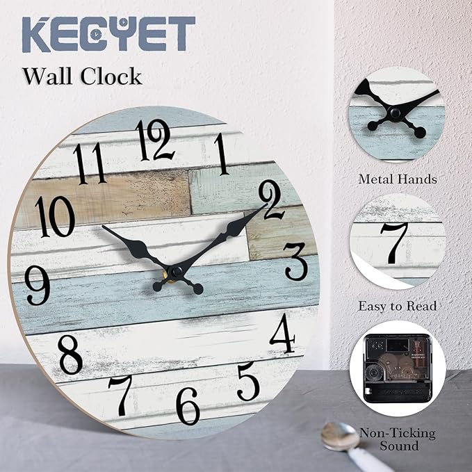 KECYET Wall Clock Battery Operated 16 Inch Large Silent Non Ticking Coastal
