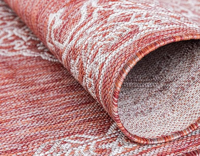 Unique Loom Outdoor Traditional Collection Area Rug - Antique (4' 1" Round, Rust Red/ Gray)