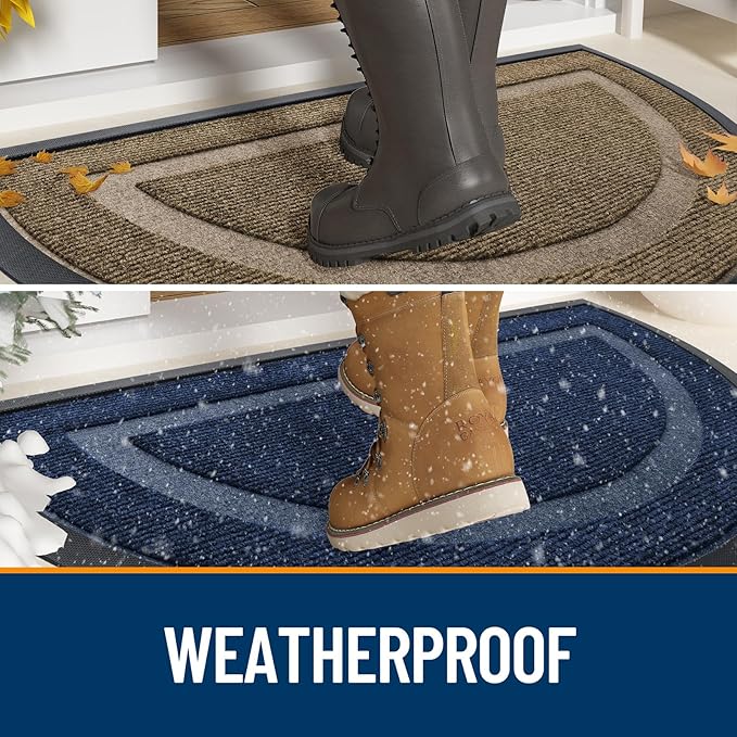 OLANLY Half Circle Door Mat Indoor Outdoor Entrance Welcome, Waterproof All-Season, All-Weather Doormat, Sturdy Natural Rubber, Low Profile, Easy Clean Patio Porch Entryway Mat, 47x23, Blue