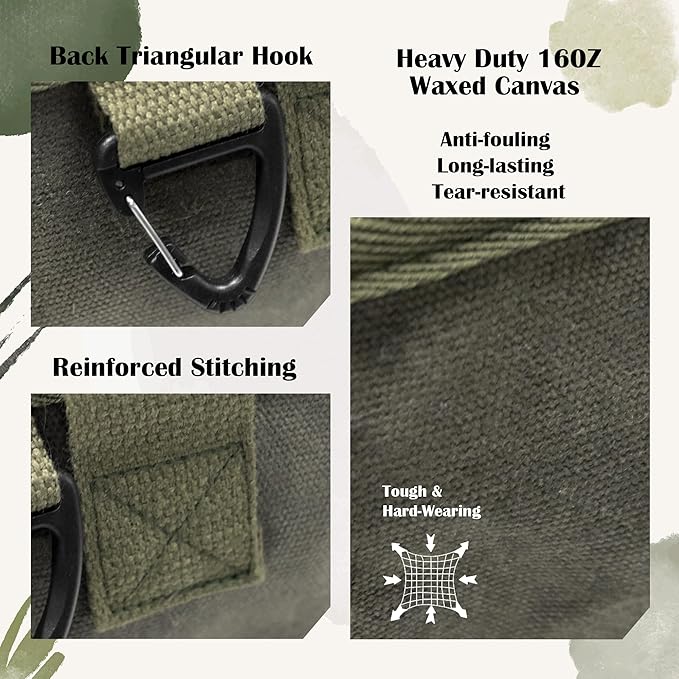 Waxed Canvas Utility Tote Bag, Large Capacity Multi-Pocket Garden Tool Bag, Heavy Duty Waterproof Work Tote for Camping, Gardening, Organizer Storage Bag for Men Women, Army Green