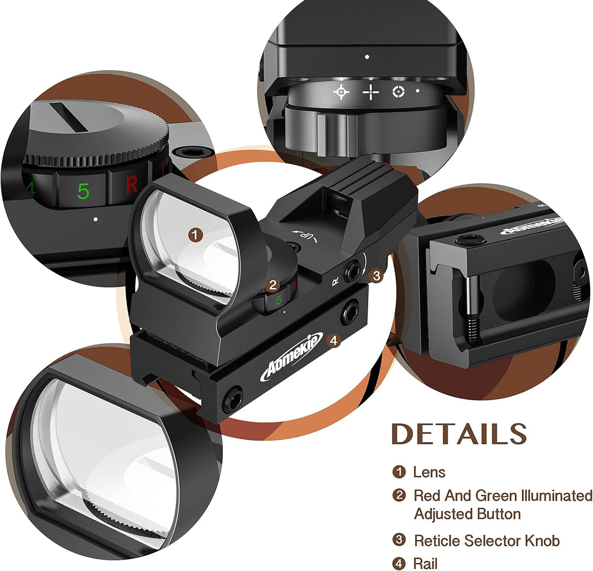 Aomekie Red Green Dot Gun Sight Scope - 4 Reticles Reflex Sight with 20mm Mount Rail