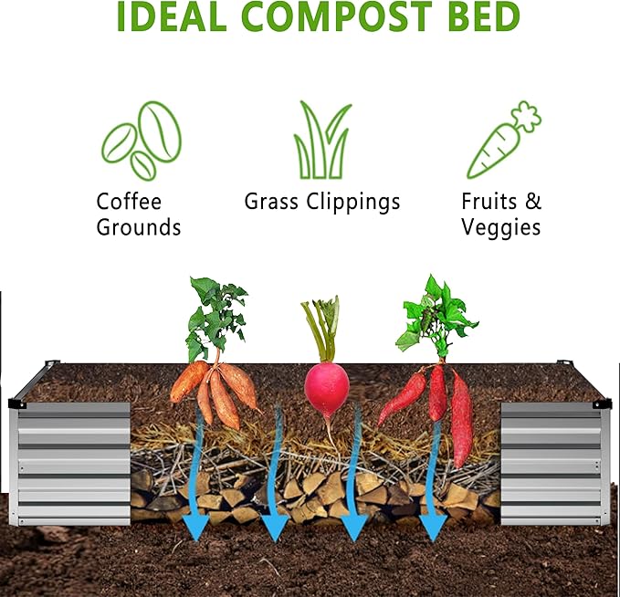 DIIYIV 12x4x1FT Galvanized Raised Garden Bed Kit,Vegetable Boxes-Rectangle Metal Flower Box,Large Planter Raised Beds Outdoor Garden for Planting,Fruit,Herb-Silver