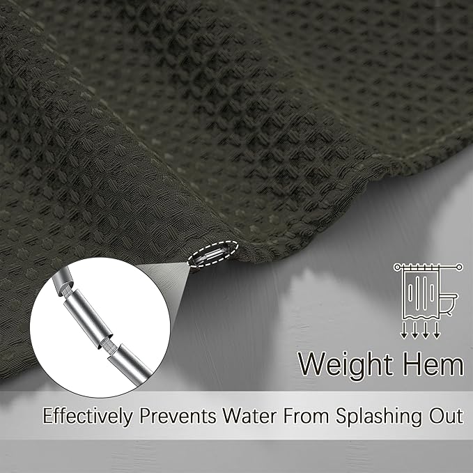60 inch Stall Shower Curtain Brown - 256GSM Waffle Weave Heavy Duty Thick Fabric Shower Curtains for Bathroom, Hotel Quality Spa Luxury Cloth Bath Curtain Set with 10 Hooks, 60Wx72H Brown