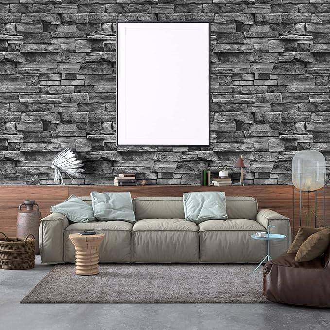 Jeweluck Grey Brick Wallpaper Peel and Stick Wallpaper 17.7inch×236.2inch Faux