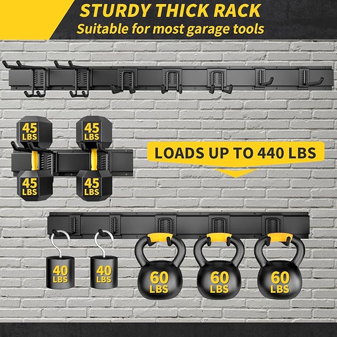 UUP 48" Garage Tool Organizer Wall Mount, 440lbs Garden Garage Storage Garage Organization with Adjustable Heavy Duty Hanging Hooks, Yard Rack Hanger System Shovel Rake Broom Ladder Holder, Men Gift