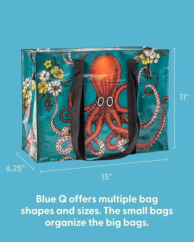 Blue Q Reusable Shoulder Tote Bag – Carry Everywhere Bag with a Hefty Zipper, Durable, Fun Design, 95% Recycled Material