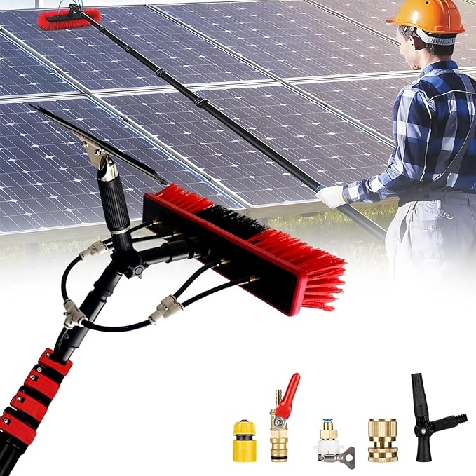Telescopic Cleaning Brush, Multi-Purpose Water Spray Brush, Solar Panel Cleaning Equipment, Telescopic Hydrocleaner, 3.6m-10.8m, Roof Cleaning Tools Window Cleaner Kit(20FT/6M)