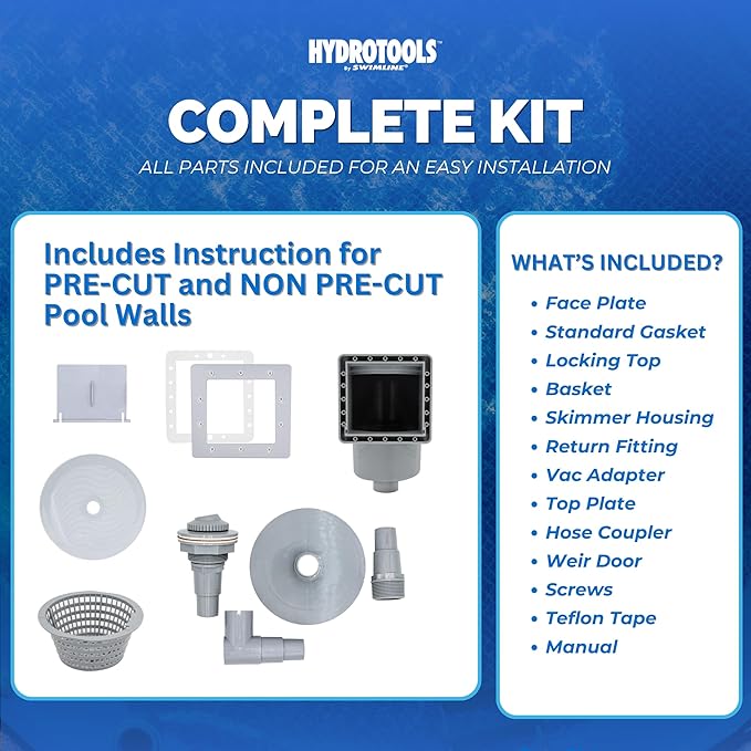 SWIMLINE HYDROTOOLS GREY Standard Thru-Wall Above Ground Pool Skimmer Kit | ABS Construction | Pool Skimmer Kit | Large Debris Basket | Snap-In & Removable Weir | Above Ground Pool Skimmer