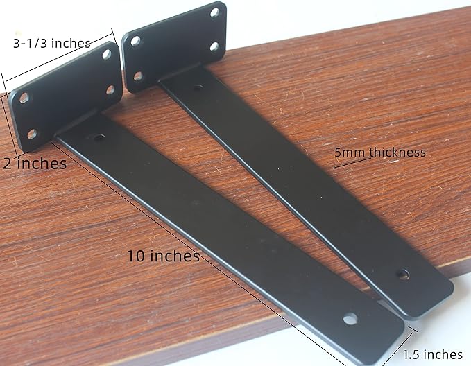 12 Pack - 10 inch Black Hidden L Shelf Bracket Iron Floating Shelf Brackets