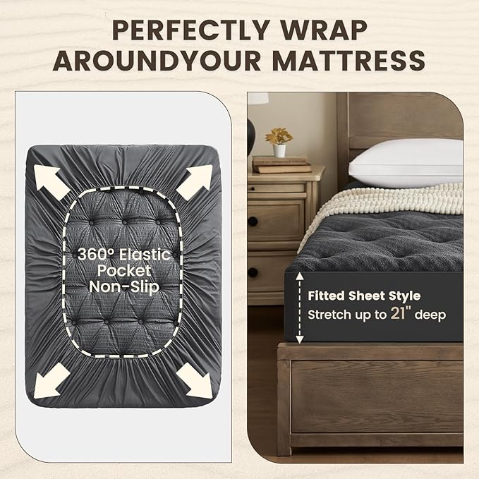 QUIETSEA Reversible Twin Mattress Topper Egg Crate Memory Foam Mattress Topper, Bamboo Viscose Mattress Pad Twin, Noiseless Waterproof Mattress Cover with Deep Pocket up to 21" (39" x 75", Grey)