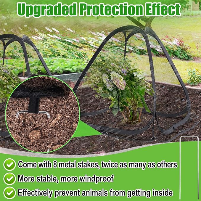 ANPHSIN Durable Plant Covers - Pop-up Fine Mesh Plant Tents with 8 Stakes, 22''x22''x23'' Garden Crop Guard Protectors Cages for Vegetables Fruits Away from Animals Birds Deer Squirrels,1 Pack