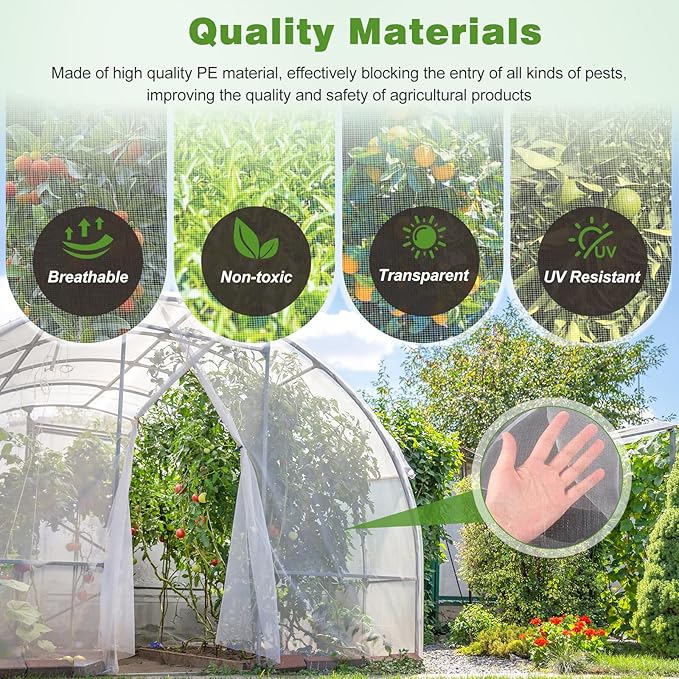Garden Netting Pest Barrier, 10 X 50FT Insect Netting for Garden Raised Beds, Garden Mesh Netting Bug Netting Row Cover for Vegetables, Fruit Trees, Blueberry Bushes