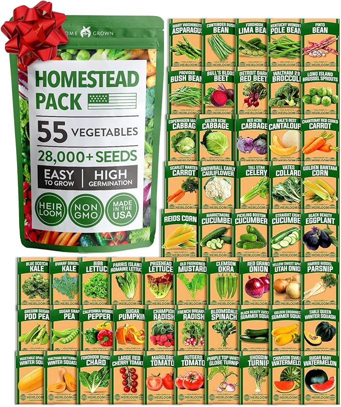 HOME GROWN 55 Variety Survival Seed Vault 28,000+ Heirloom Non-GMO Vegetable Seeds for Planting, High Germination, Emergency Food Supply,Year-Round Garden Starter Kit,Gift for Gardeners