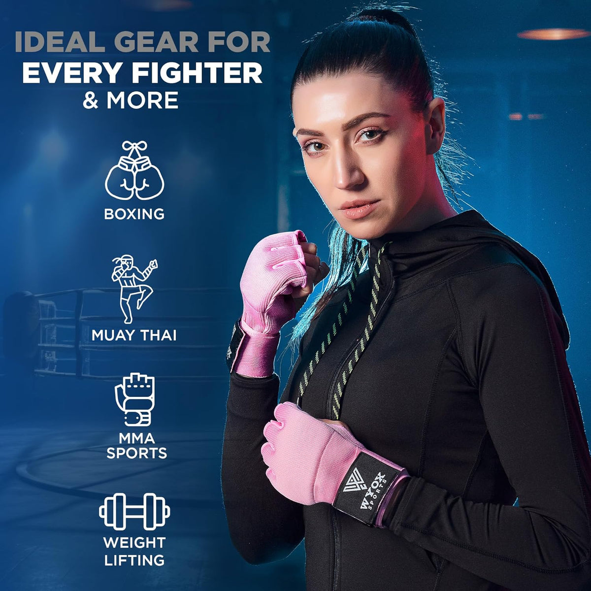 WYOX Gel Boxing Hand Wraps - Padded Knuckle Support & Quick Wrist Strap | 80cm Fingerless MMA Gloves