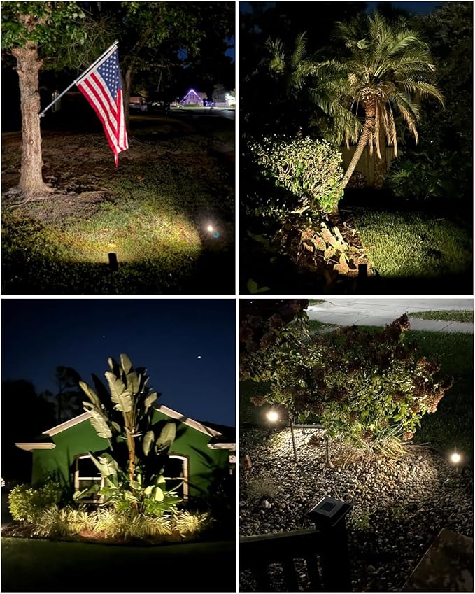 EZVALO Solar Spot Lights Outdoor IP67 Waterproof, Adjustable Solar Landscape Lights, 3 Lighting Modes Solar Spotlights for Outside Yard Garden Plant Trees Pathway Flag (Warm White-6Pack)