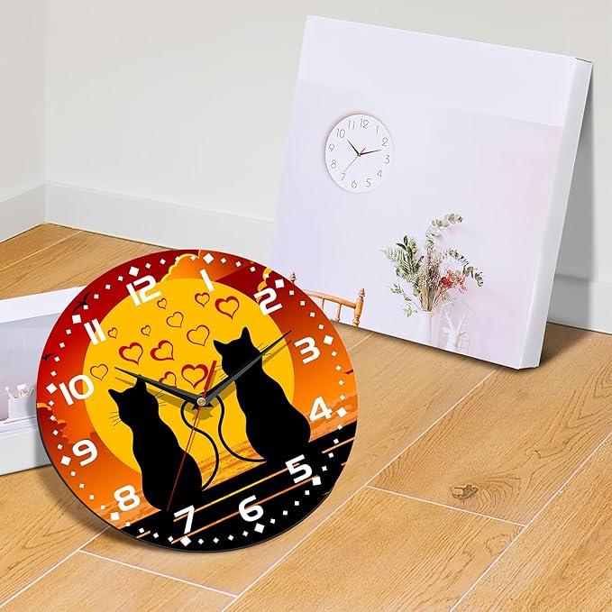 Two Cats in Love Seaside Wall Clock, Contemporary Easy to Read Decor