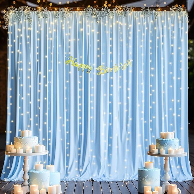 10x10 Baby Blue Backdrop Curtain for Baby Shower Parties Wrinkle Free Light Blue Curtains Backdrop Drapes Fabric Decoration for Birthday Party Photography 5ft x 10ft,2 Panels