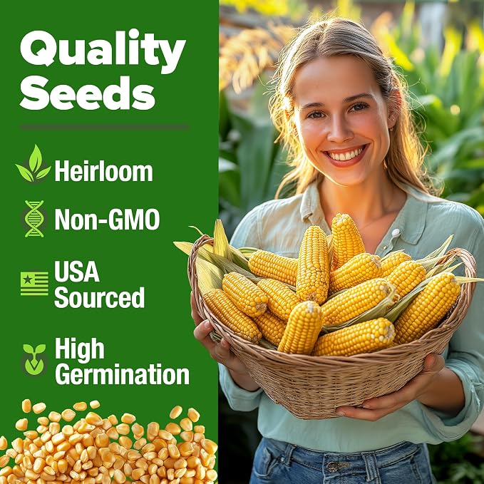 HOME GROWN Golden Bantam Sweet Corn Seeds 200+ Heirloom Non-GMO Seeds for Planting, High Germination, Yellow Kernel Corn on the Cob, Early Summer Harvest, Easy to Grow Home Garden Crop (Zea mays)