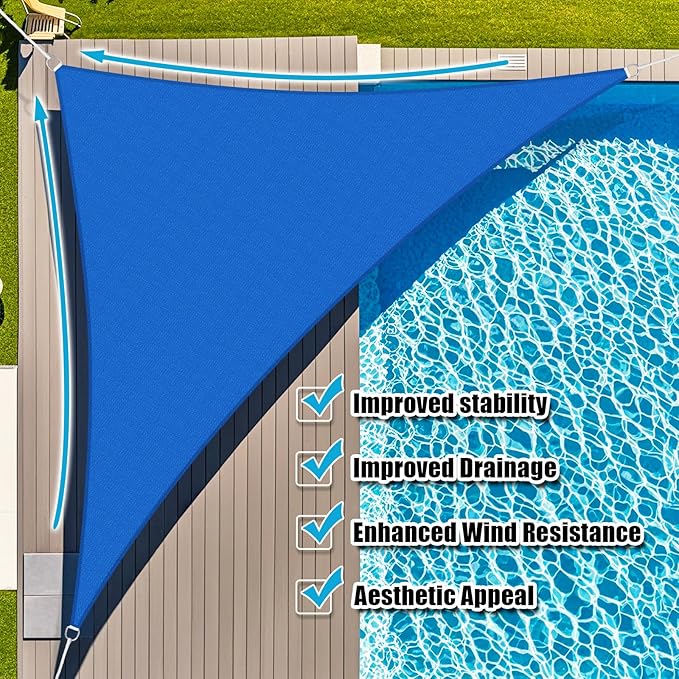 Amagenix Sun Shade Sail 14'X14'X14' Curved Edge Outdoor Shade Canopy Blue Breathable 95% UV Block Shade Cloth for Patio Garden Backyard (We Make Custom Size)