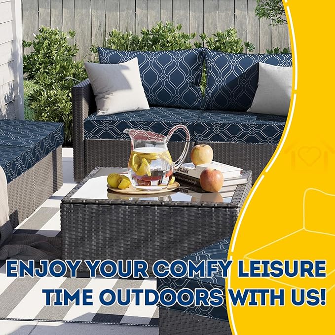 AAAAAcessories Outdoor Seat Cushions for Chairs, Fade-Resistant, Waterproof Patio Furniture Replacement Cushions, 24" x 24" x 5" + 24" x 13.5", Slate Blue Vine Trellis