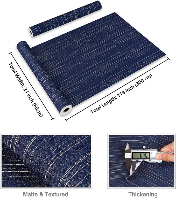 CRE8TIVE Wide Dark Blue Grasscloth Peel and Stick Wallpaper