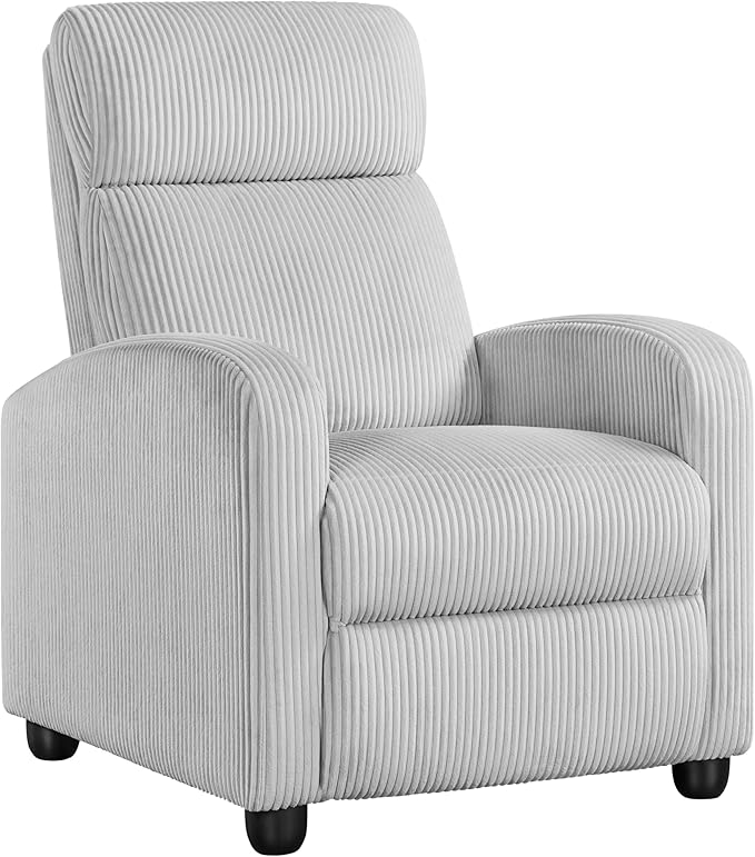 Yaheetech Corduroy Recliner Chair Single Sofa Home Theater Seating Adjustable Modern Reclining Chair for Living Room Bedroom Home Theater Light Gray